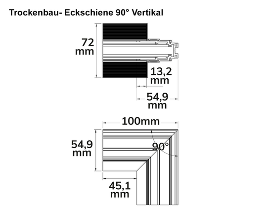 MagTrack48 ECKSCHIENE 90°, schwarz, nicht stromführend