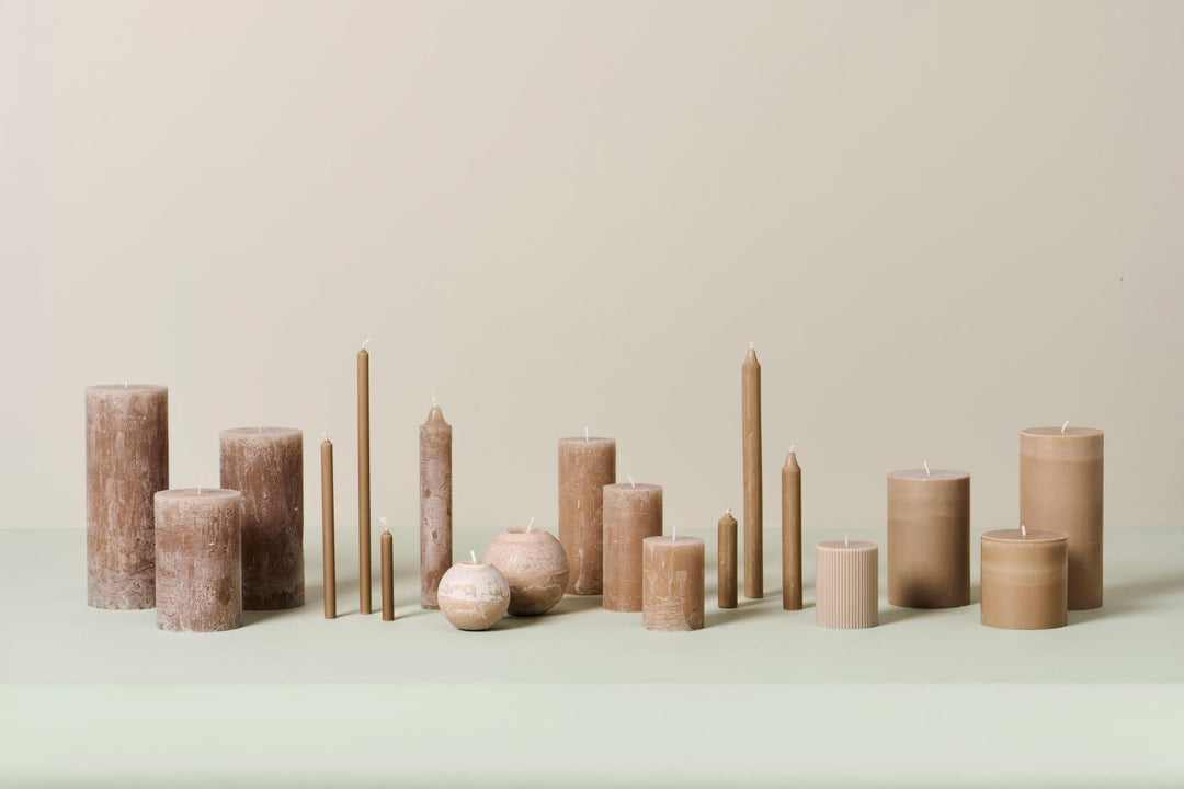 Kugelkerze rustikal leinen