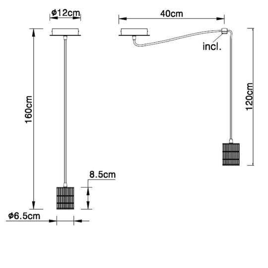 Hängeleuchte Metall schwarz, 120cm Kabel, E27