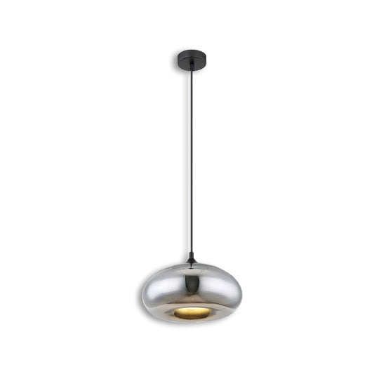 Hängeleuchte Metall schwarz, oval, Glas chrom, E27