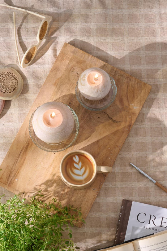 Kugelkerze rustikal leinen