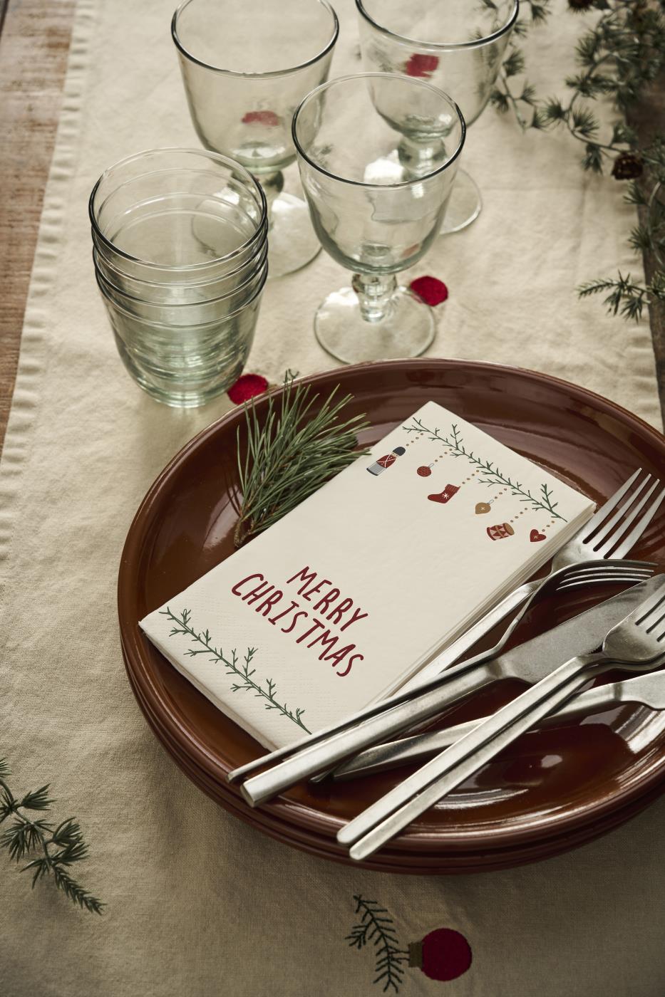 Serviette 10x20 cm Merry Christmas und Weihnachtsgirlande